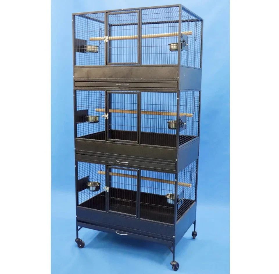 Triple Compartment Bird Cage with Stand Black Vein 0397